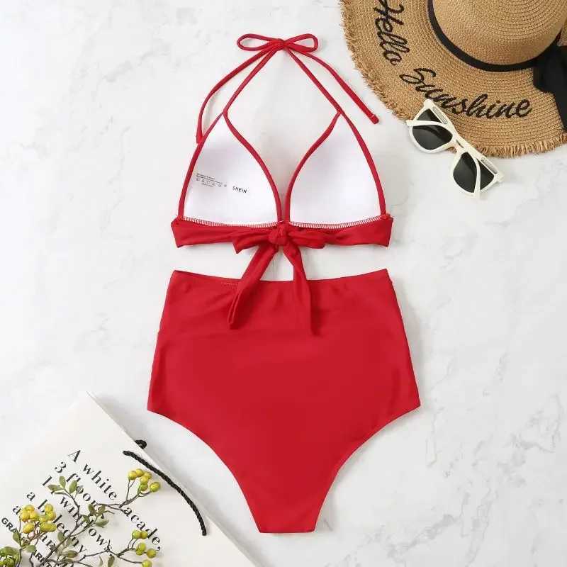 Push Up Bikinis 2024 Women Swimsuit Solid High Waist Swimwear Female Summer Swimming Bathing Suit Mayo Beachwear Red White PinkW250214
