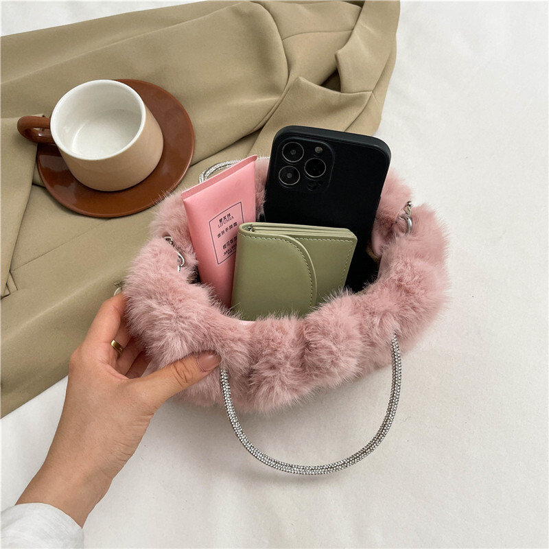 New winter fur high-end dinner bag, pleated cloud studded diamond handbag, fashionable and versatile, single shoulder diagonal cross