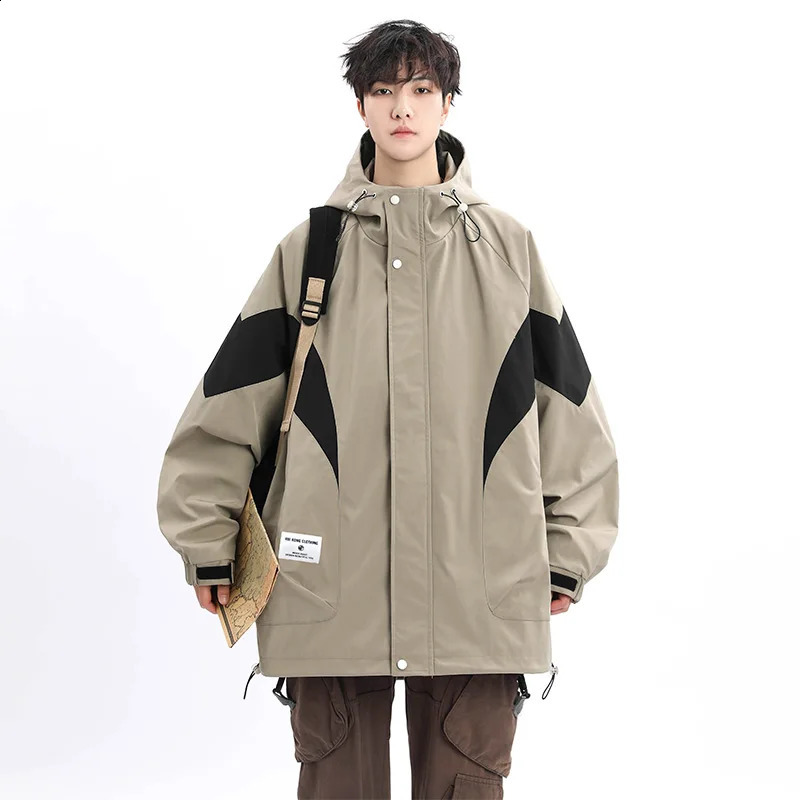 Trendy Mens Jacket Korean Style Hooded Patchwork Men Windproof Waterproof Coats Hiking Outdoor Jackets M8XL 250210