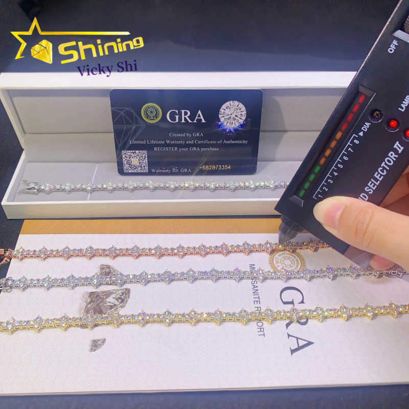 Shining Jewelry Pass Diamond Tester S925 Silver 3mm VVS Moissanite Tennis Bracelet Cross Design Diamond Tennis Chain