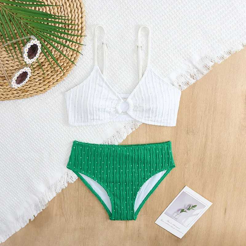 Ring Link Bikinis 2025 Girls Swimsuit High Waist Kids Swimwear Female Children Bathers Bathing Swimming Swim Suit BeachwearXJ250214