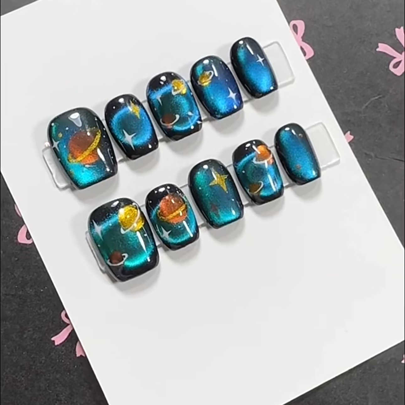 False Nails Kaixin Wearing Armor Happy Planet Dark Starry Sky Sparkling Cat Eye Handmade Detachable Nail Art H25215