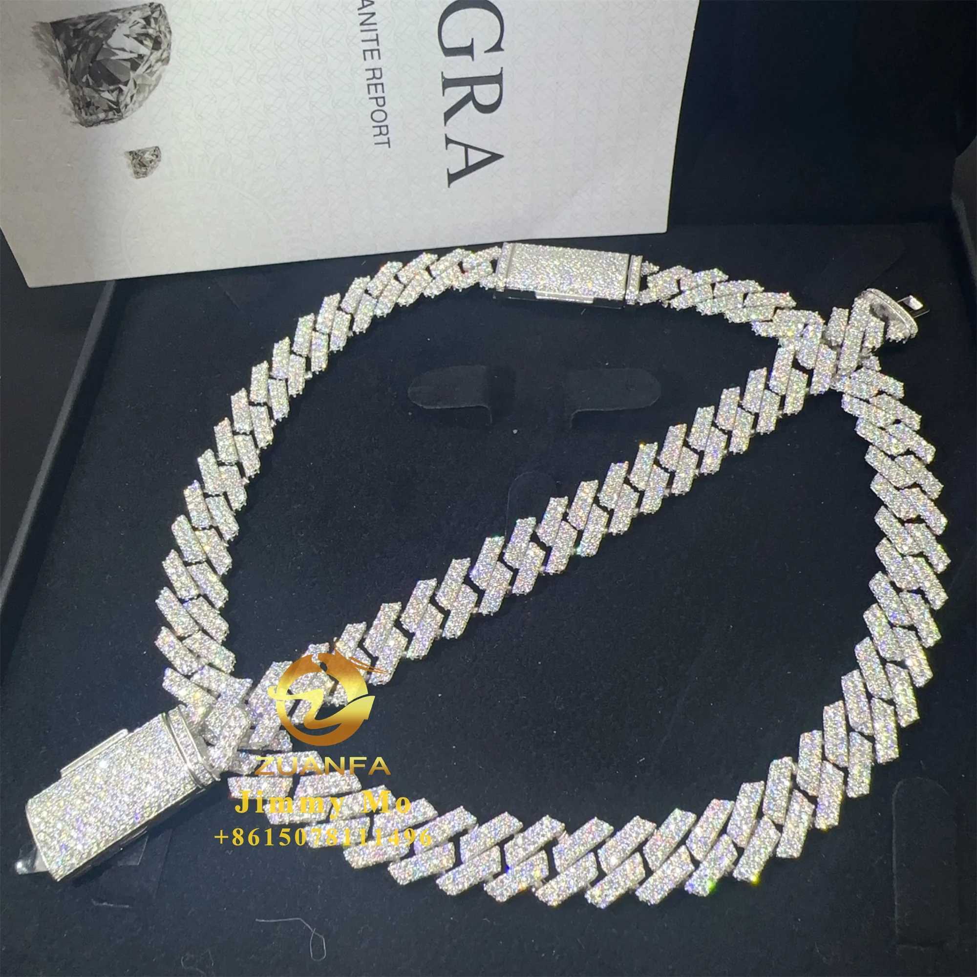 Selling Pass Diamond Tester 925 Solid Silver 13mm Two Rows Iced Out Hip Hop Flawless Moissanite Diamond Cuban Link Chain