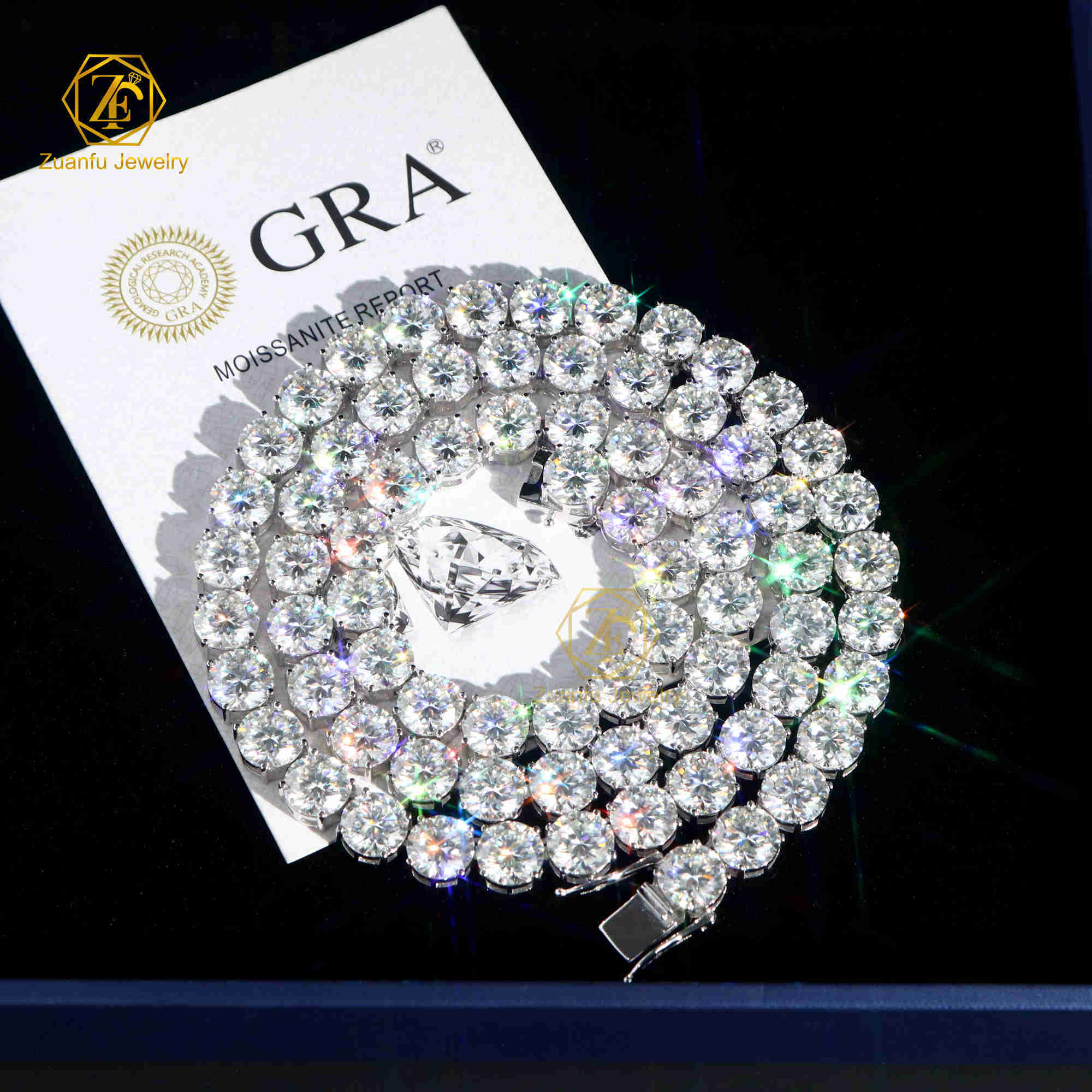 Wuzhou Factory Price Hip Hop Necklace S925 Silver GRA VVS Moissanite 10mm Tennis Link Chain with Pendant