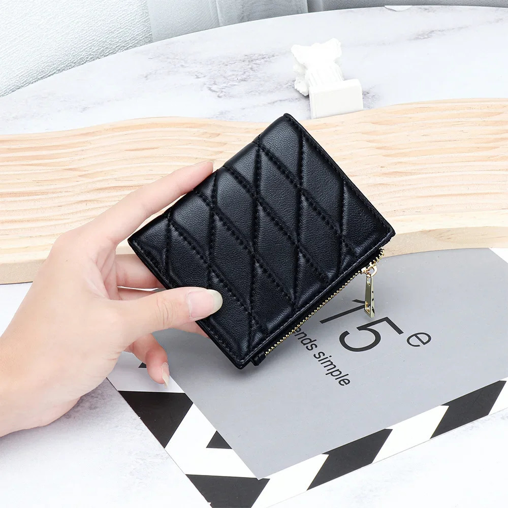 Women Genuine Leather Wallet High Quality Sheepskin Small Bifold Zipper Pocket Wallet Card Case Purse with Zipper Short Wallet 250207