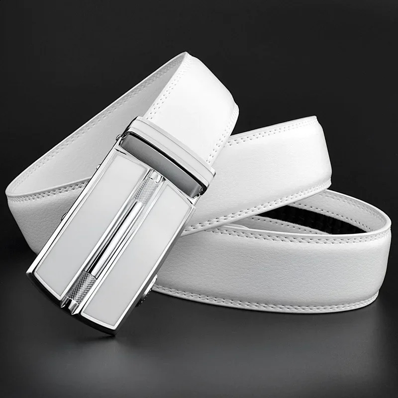 Elegant White Color Men Women Unisex Leather Belt Genuine Leather Automatic Buckle 3.5cm Width Men Waist Straps for Jeans 250213