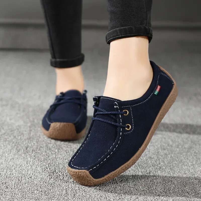 New Arrival Women Casual 2025 Suede Leather Flats Sneakers Lace Up Moccasins Ladies Shoes Fashion Loafers Plus Size 35-42
