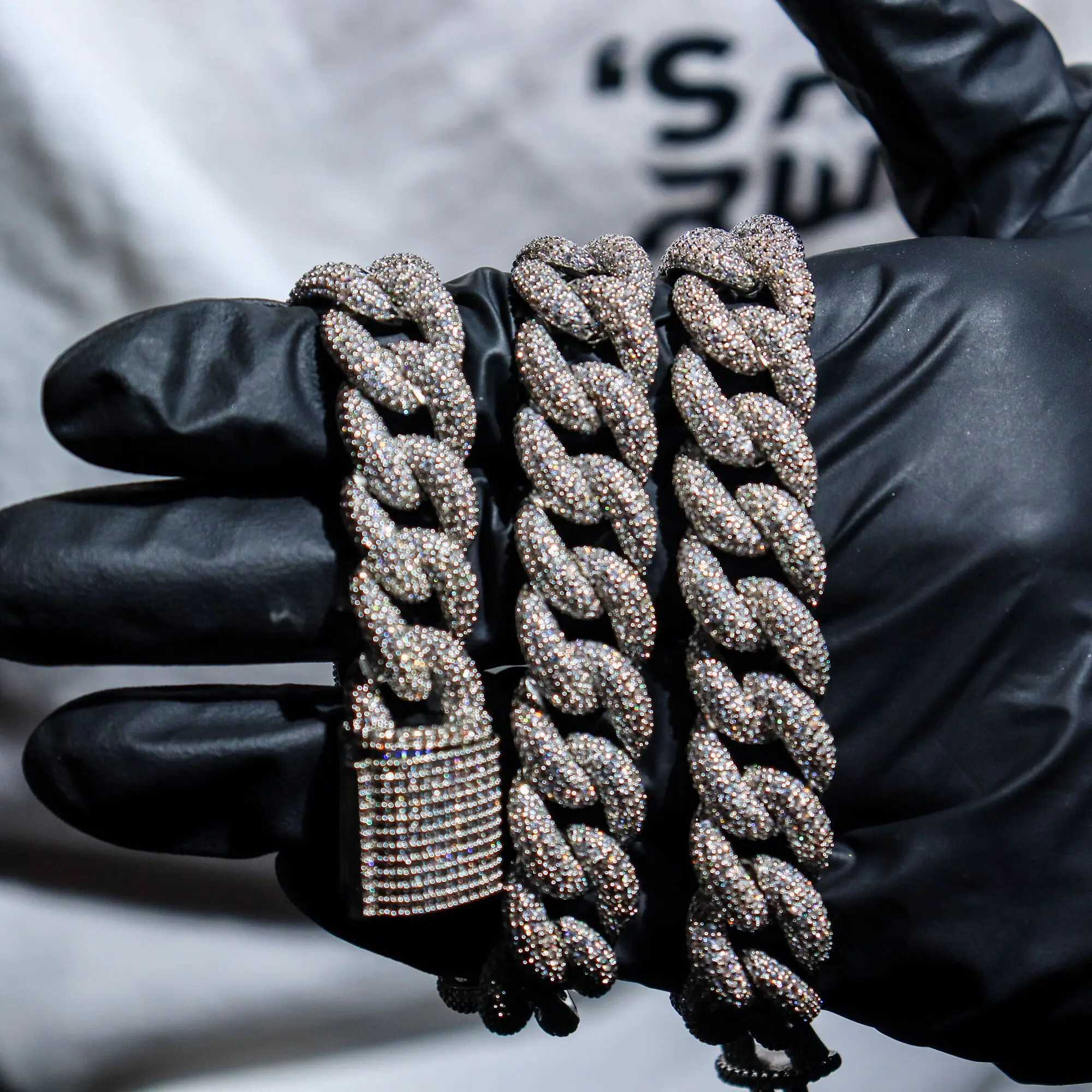 Hip Hop Jewelry 14mm Luxury Personalized Fine Jewelry 925 Sterling Silver Pearl Moissanite Cuban Link Chain