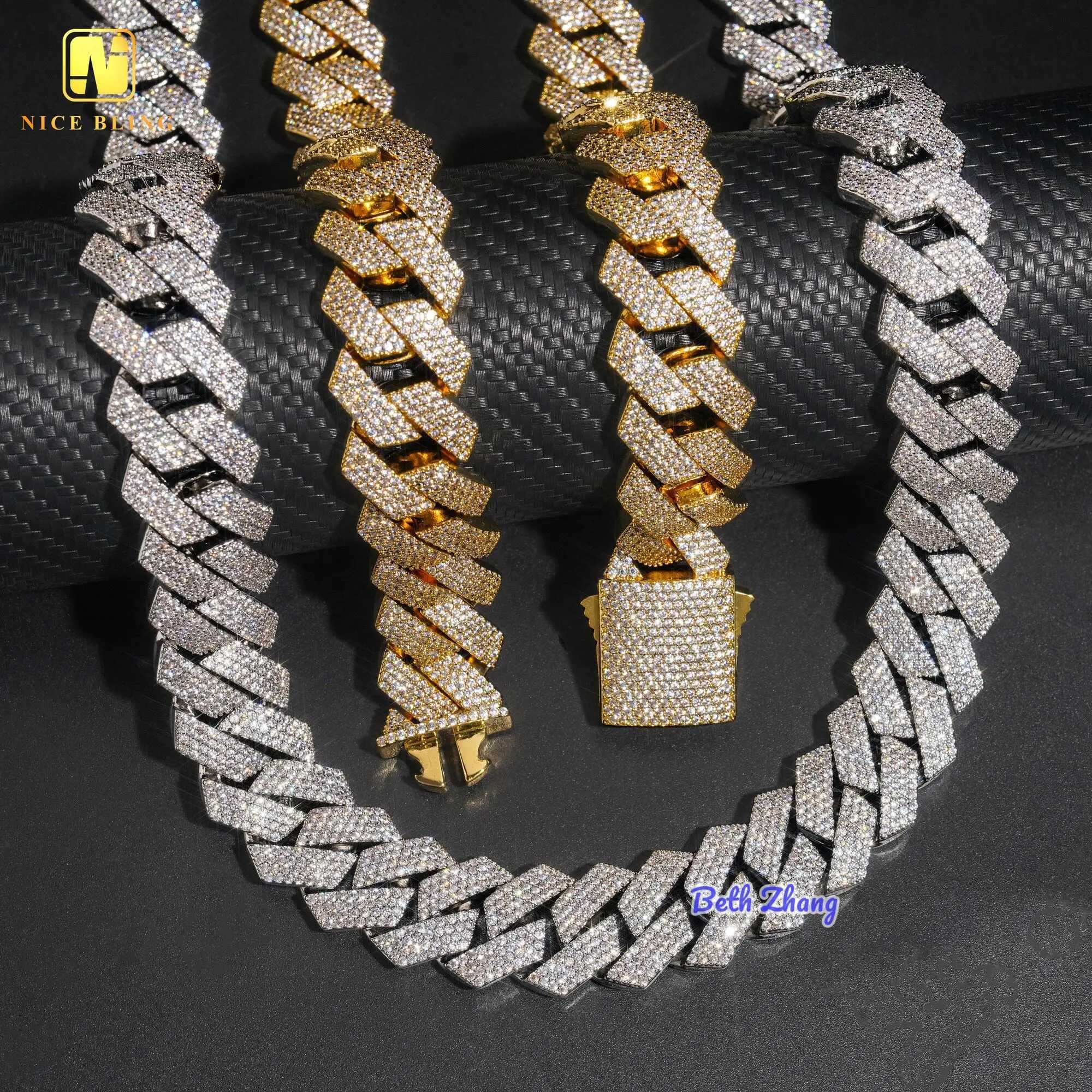 18k Gold Plated Brass Chains Hip Hop Men Necklace 20mm Thick Cuban Link Iced Out Brass Jewelry Prong Setting Cuban