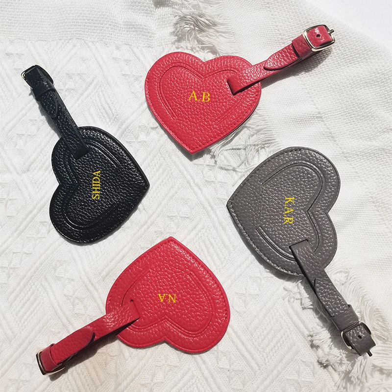 Travel Custom Initials Luggage Tag Genuine Leather Heart Fashion Suitcase Label Business Trip Address Name Card Holder 250207