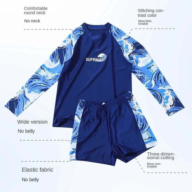Childrens Chubby Boys Swimsuit Quick-Drying Long Sleeve Swimming Suit Sunscreen Big Boy Plus Size Youth Swimwear SXJ250214