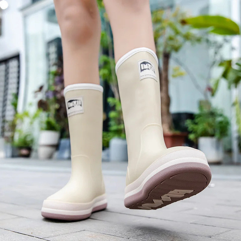 Fashionable Couple High Tube Rain Boots Winter Cotton Warm Ladies Waterproof Rubber Boots Men Outdoor Water 250213