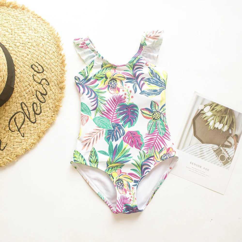 2024 Girls Ruffle Bikini Swimsuit Gradient Leopard Floral Animal Kids Swimwear Children Bikini Rainbo 435XJ250214