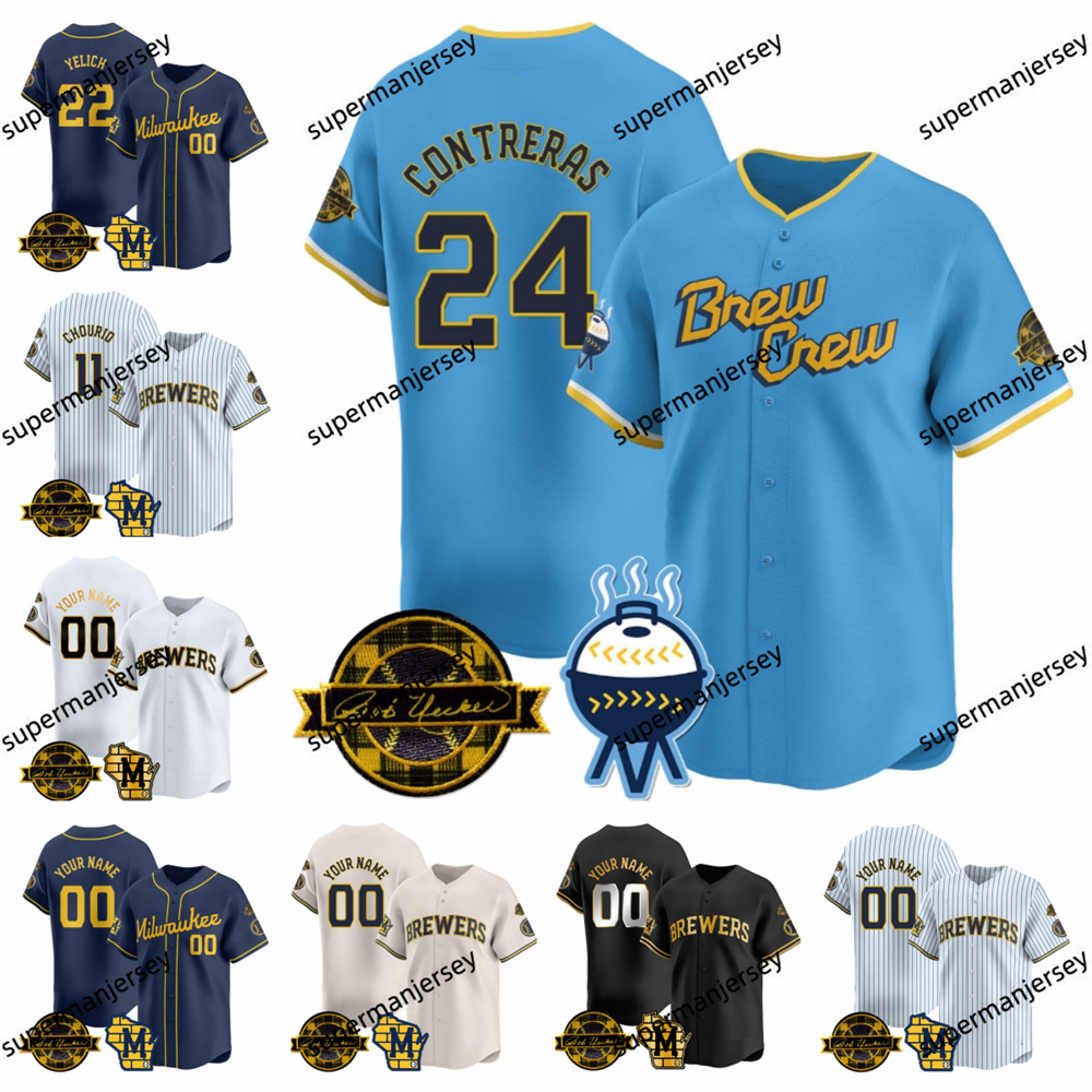 2025 Jackson Chourio Brewer Baseball Jersey Brice Turang Hoskins Christian Yelich Sal Frelick William Contreras Willy Adames Freddy Peralta Gary Sanchez Jake NEW