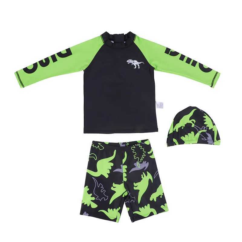 3 Pcs New Boys Swimsuit Sun Protection UPF 50+ Short Sleeve Swimming Sunsuit With Hat Split Bathing Suits ChildrenXJ250214