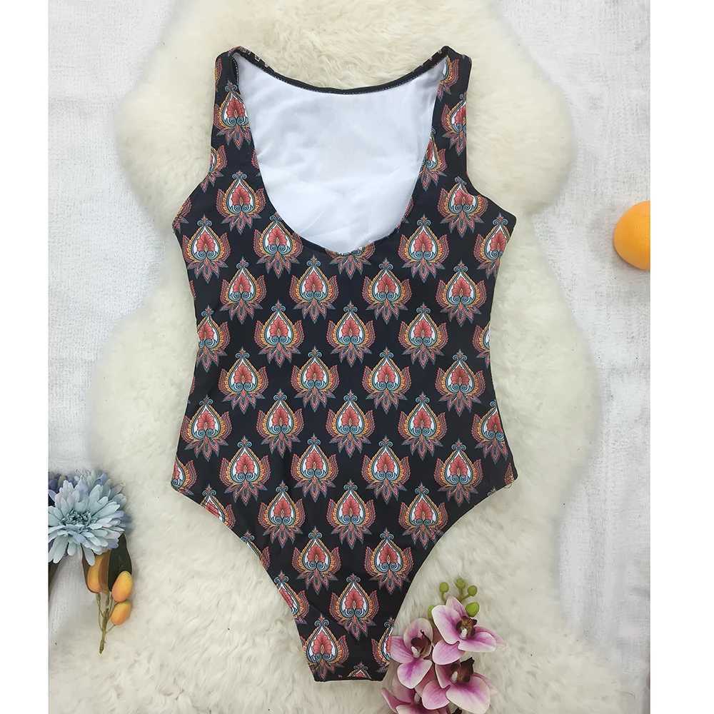 2023 New Printed One-piece Swimsuit Classic Printed Lace Up Swimsuit Womens Push Up Flower One-piece Suit Beach Wear For FemaleW250214