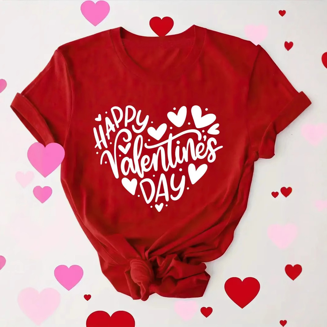 2025 Designer Fashion Trend Love Pattern Round Neck Short Sleeve Top For Women's Loose T-shirt