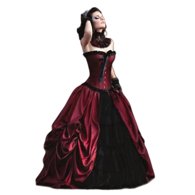 Vintage Victorian Prom Dresses Ruched Burgundy And Black Floor Length Ball Gown Special Occasion Gown Corset Sweetheart Sleeveless Masquerade Dress Fo