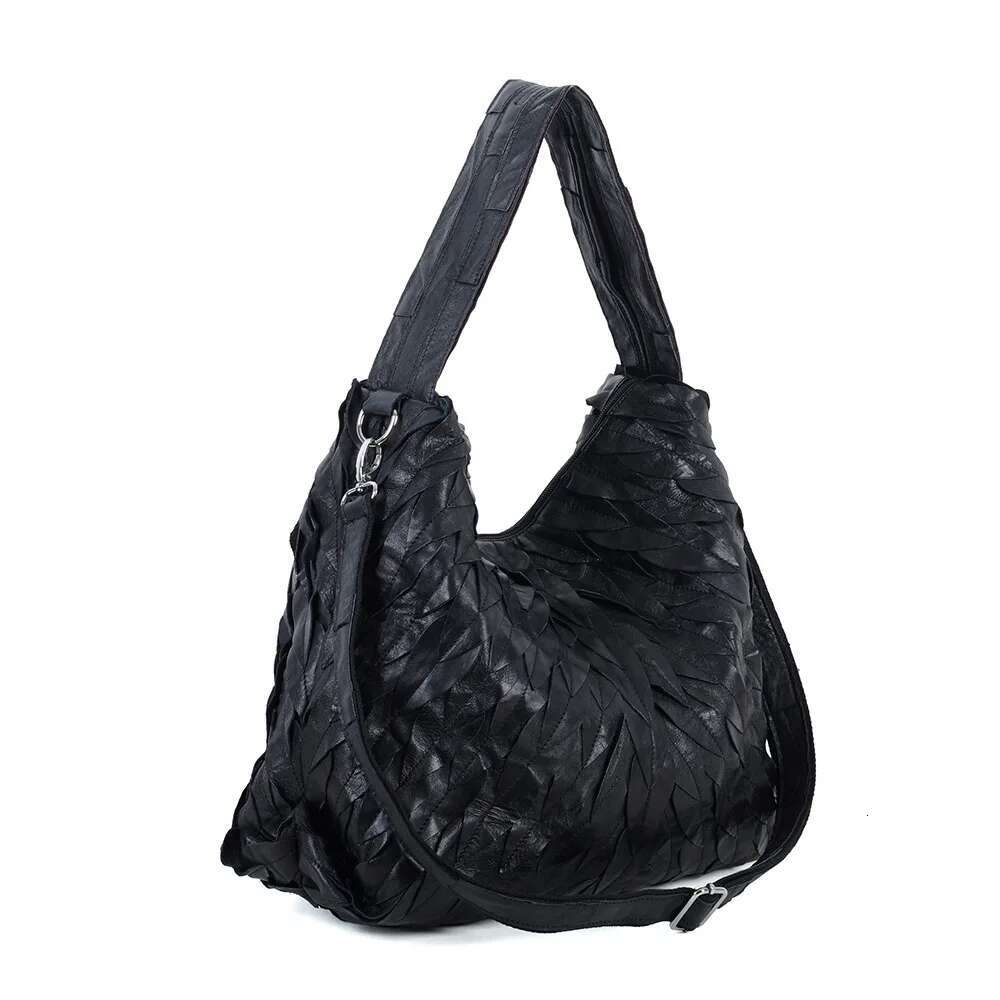 2025 New Leather Sheepskin Handmade Tote Leaves Patchwork Soft Women's Shoulder Crossbody Bag