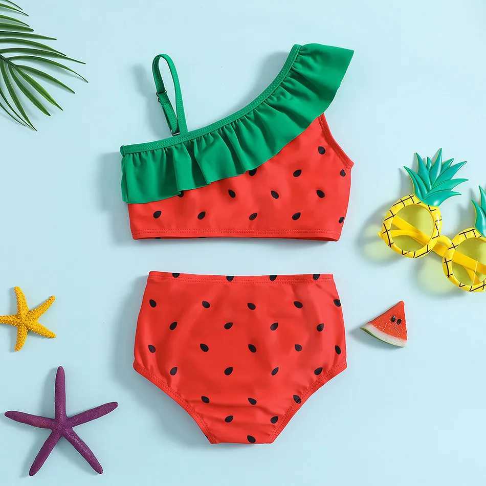 1-6Y New Fashion Kid Watermelon Design Bikini Set Lovely Two Pieces Child Swimwear Cute Girl Flouncing Swimsuit Summer BeachwearXJ250214