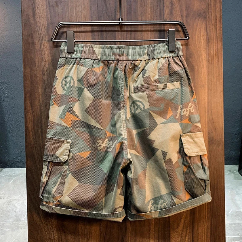 Mens Cargo Shorts Camo Camouflage Short Pants for Men with Draw String Green Elastic Waist Summer Y2k Streetwear 250214