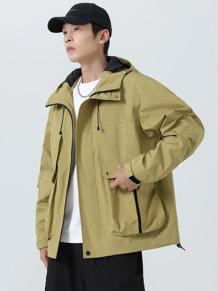 Spring Autumn Mens Windbreaker Jackets Korean Fashion Waterproof Windproof Outdoor Big Pockets Hooded Loose Coat Size 8XL w250210