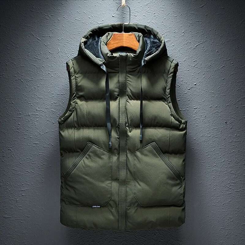 Fashion Mens Hooded Jacket Fleece Sleeveless Puffer Winter Thermal Soft Vests Casual Male Vest Thicken Waistcoat ZL671