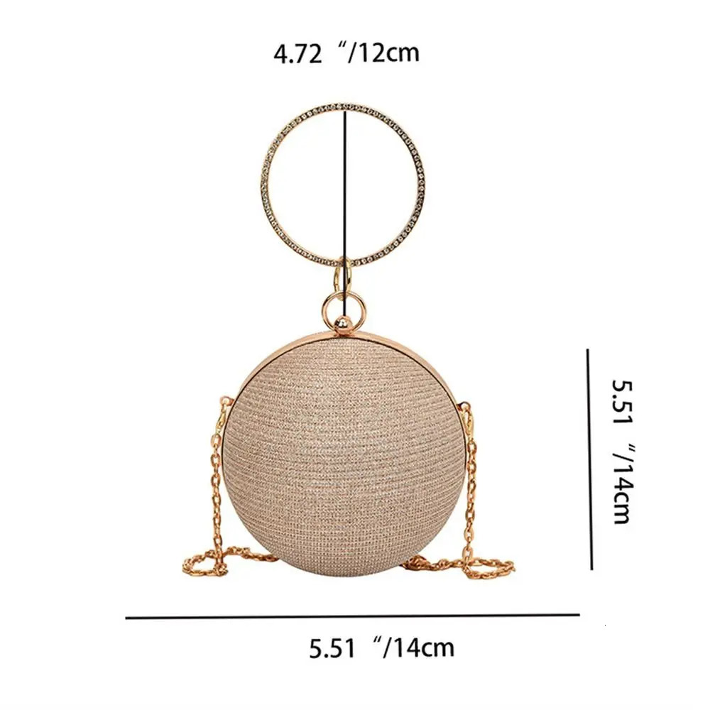 Gold Bright Silk Circular Evening Bag Women Banquet Clutch Decor Chain Shoulder Female Party Handbags y250213