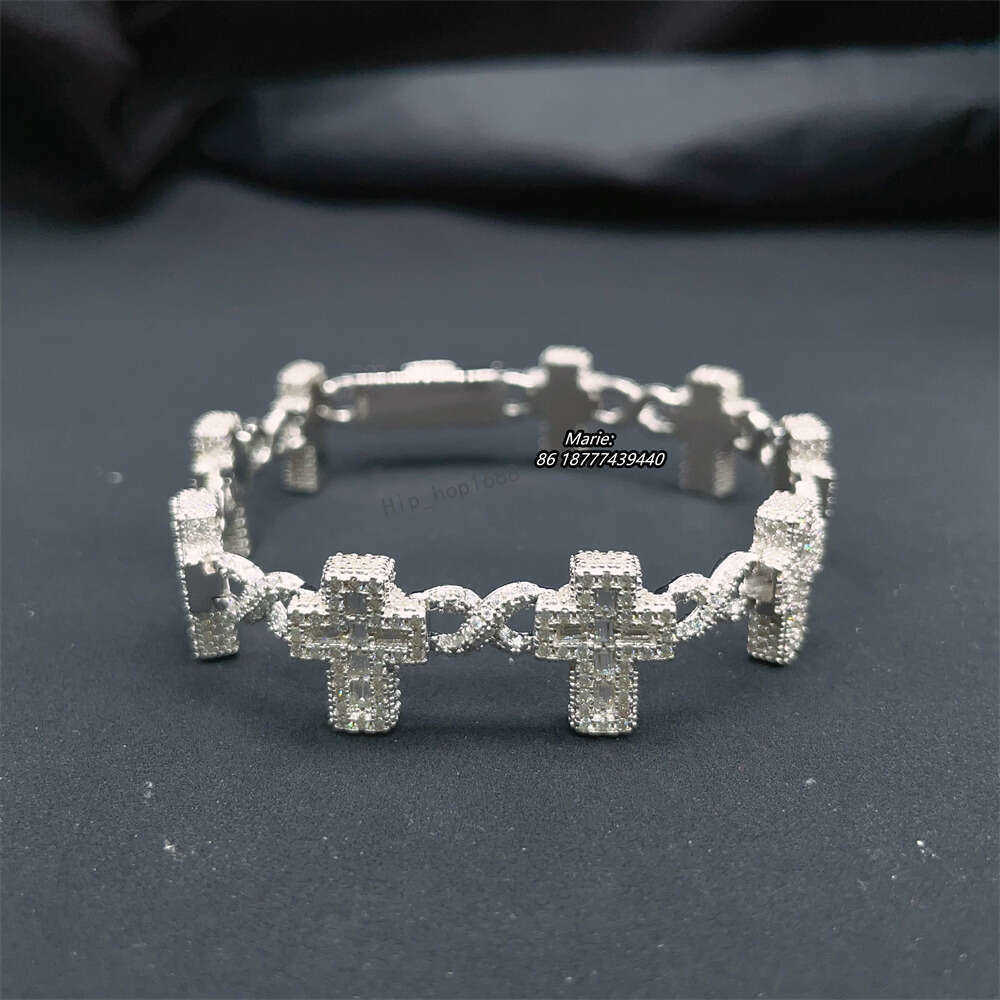 Luxury Jewelry Moissanite Diamond 925 Silver Vvs Baguette Bracelet Pass Tester Cross