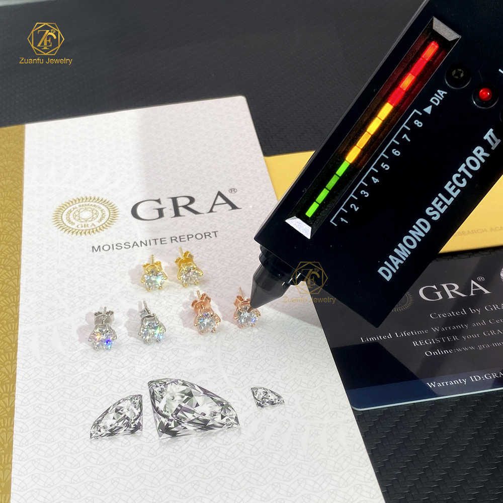 Luxury Classic 925 Sterling Silver 6.5mm 1Carat D VVS Moissanite Diamond Women Stud Earrings