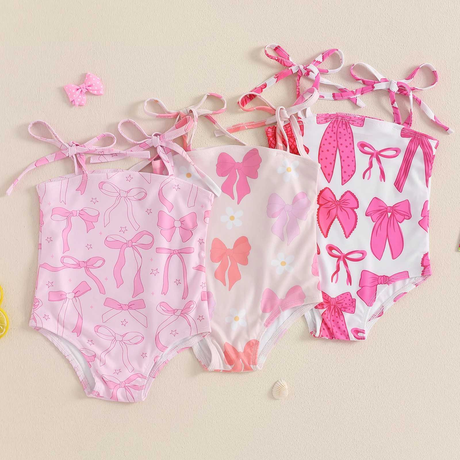 Kids Girls Sleeveless Bikini Swimsuit Cute Elastic Bow Print Strap Children Swimwear for Summer Beach Bathing SuitXJ250214