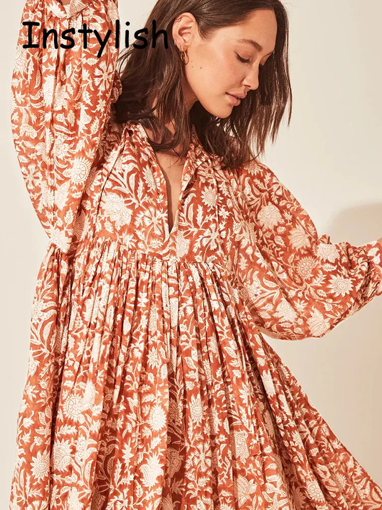 Womens Spring/Summer Printed Maxi Dress Elegant Bohemian Harajuku Loose Sundress Casual Beach Party Dress y2k Vestdos 250213