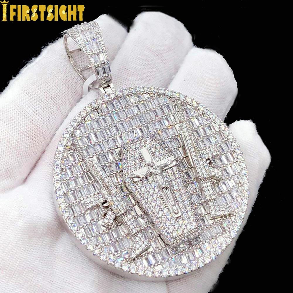 Letter Self Made Pendant Necklace Iced Out Bling 5A Zircon CZ Heavy Chunky Round Badge Charm Men Fashion Hip Hop Jewelry 250211