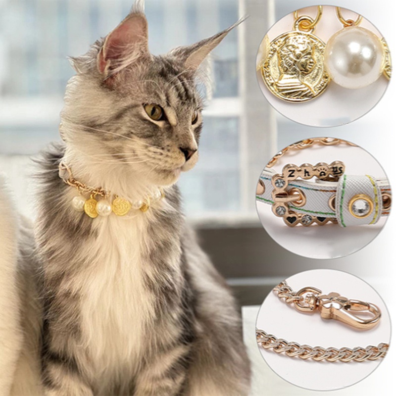 Pink Luxury Dog Collars with Pearls Gold Ornaments, Collar Leash Set for Cats Dogs, Dog Princess Neck Decoration, Adjustable Pet Collars for Gathering
