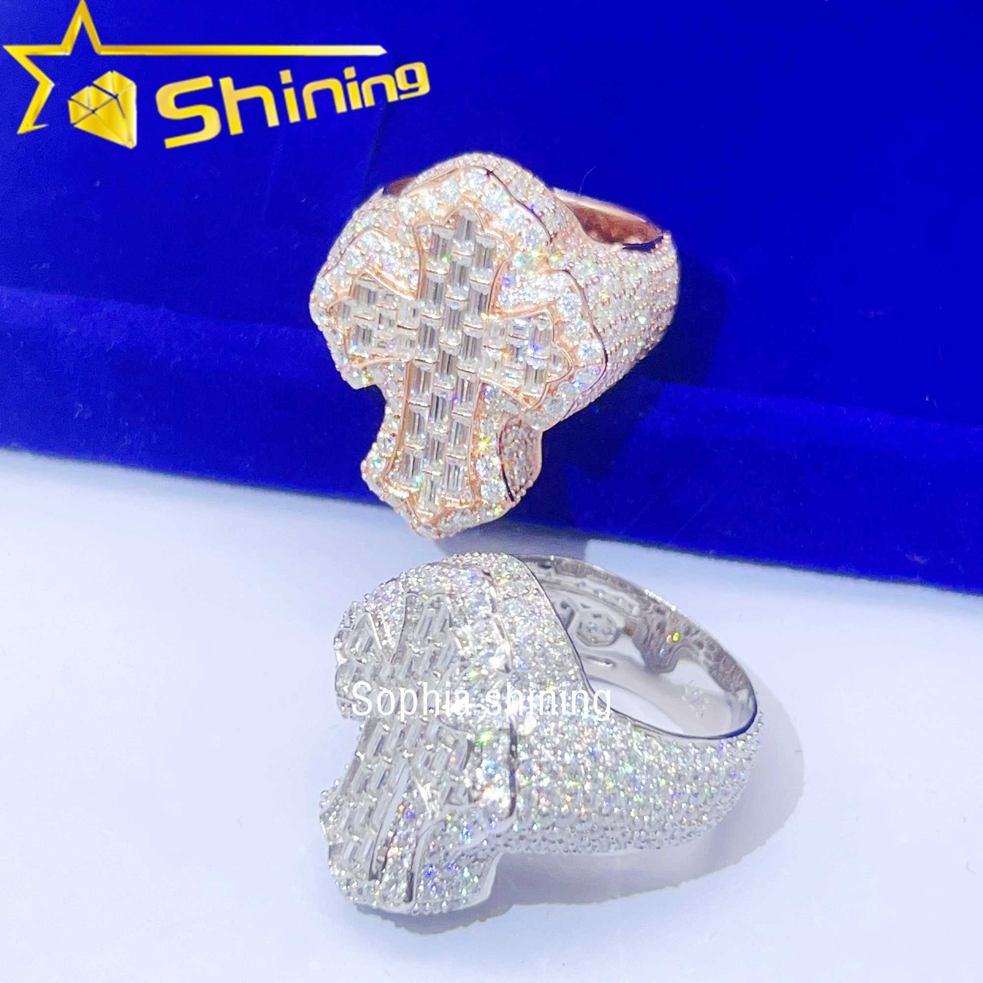 Ready to Ship Sterling Silver S925 Fine Jewelry Cross Design Hip Hop Ring Iced Out VVS Moissanite Diamond Men Ring