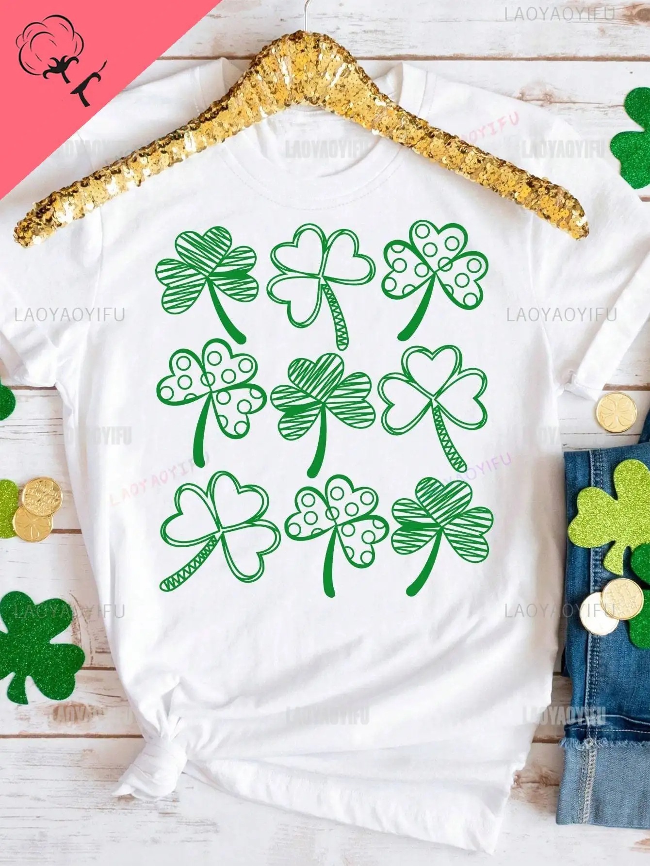 Designer 2025 New Short Sleeved T-shirt Clover Men And Women Plus Size Round Neck Top