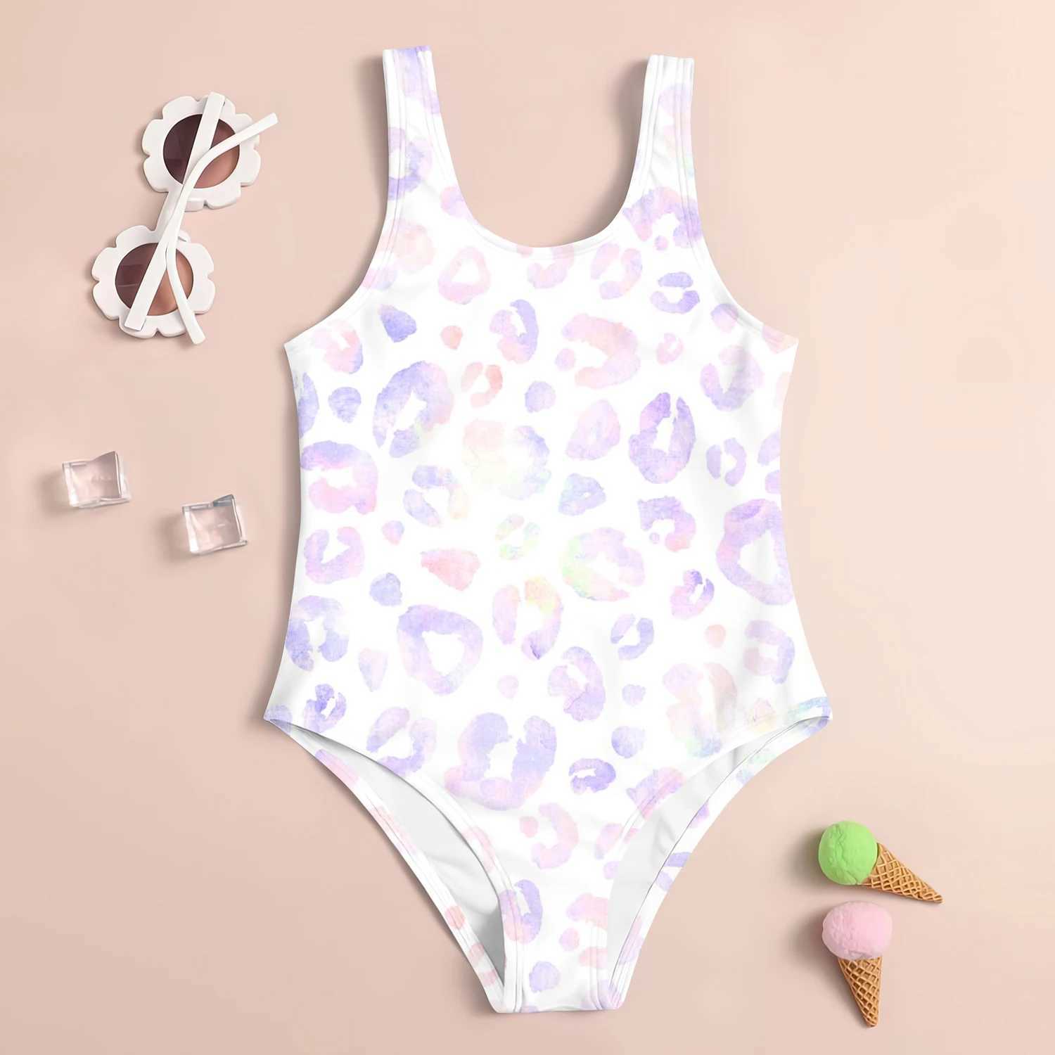 2024 Summer New Childrens Sleeveless Swimsuit Kids Cool Seaside Clothes Cute Polka Dot 3d Printed One-Piece Swimsuit For GirlsXJ250214