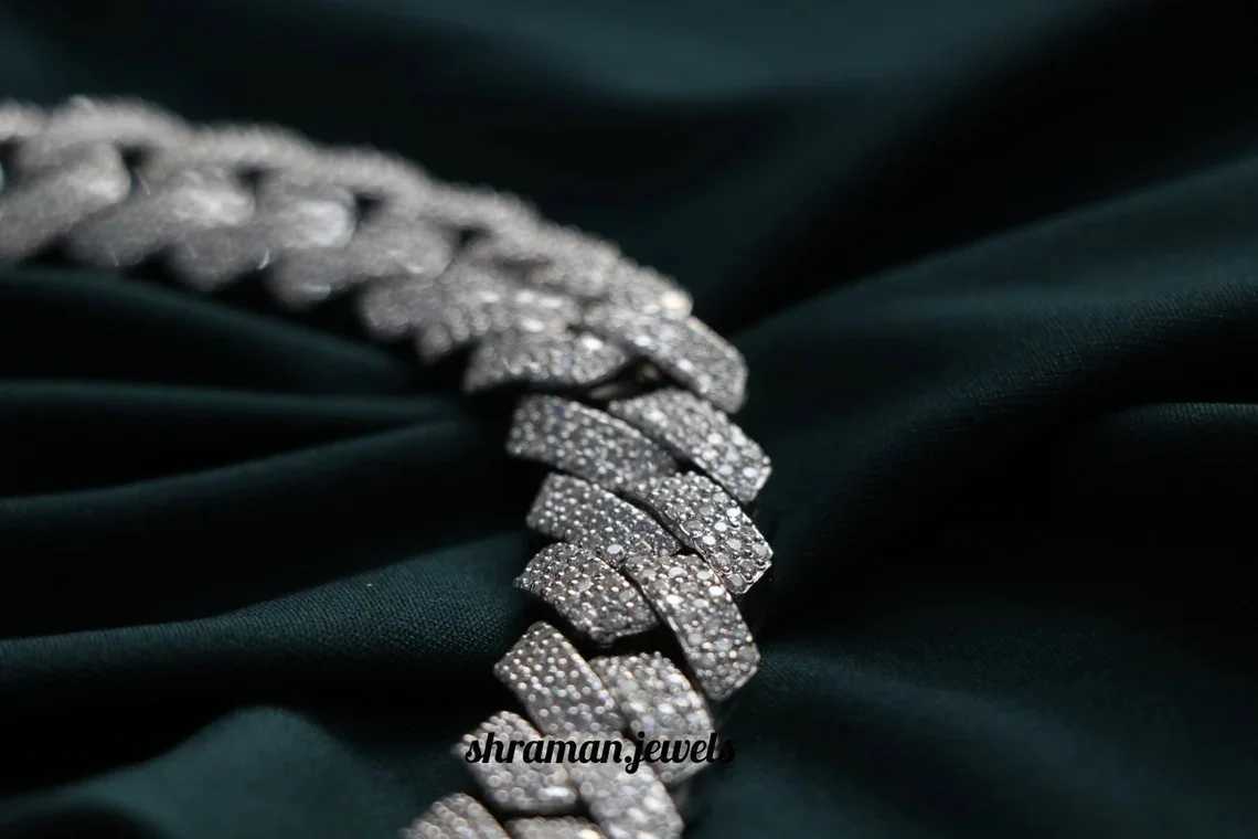 925 Silver Iced Out 18mm Moissanite Round Diamond Cuban Link Chain Diamond Choker Chain for Women