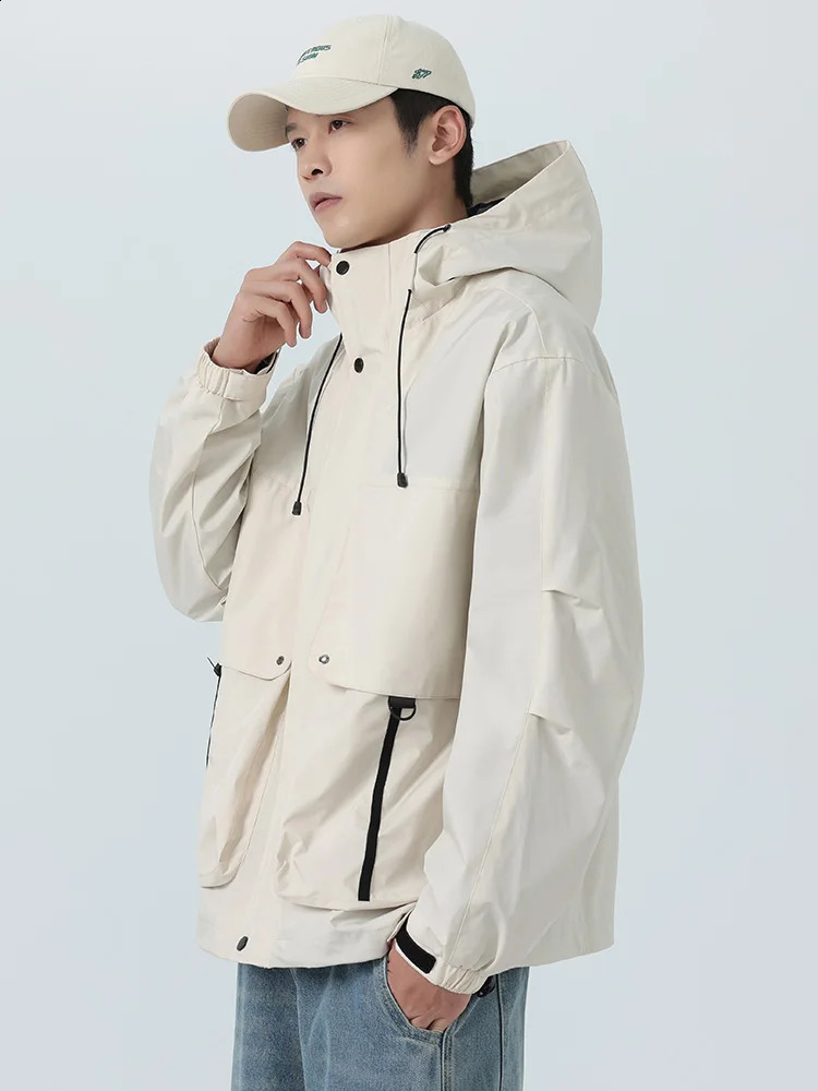 Spring Autumn Mens Windbreaker Jackets Korean Fashion Waterproof Windproof Outdoor Big Pockets Hooded Loose Coat Size 8XL w250210