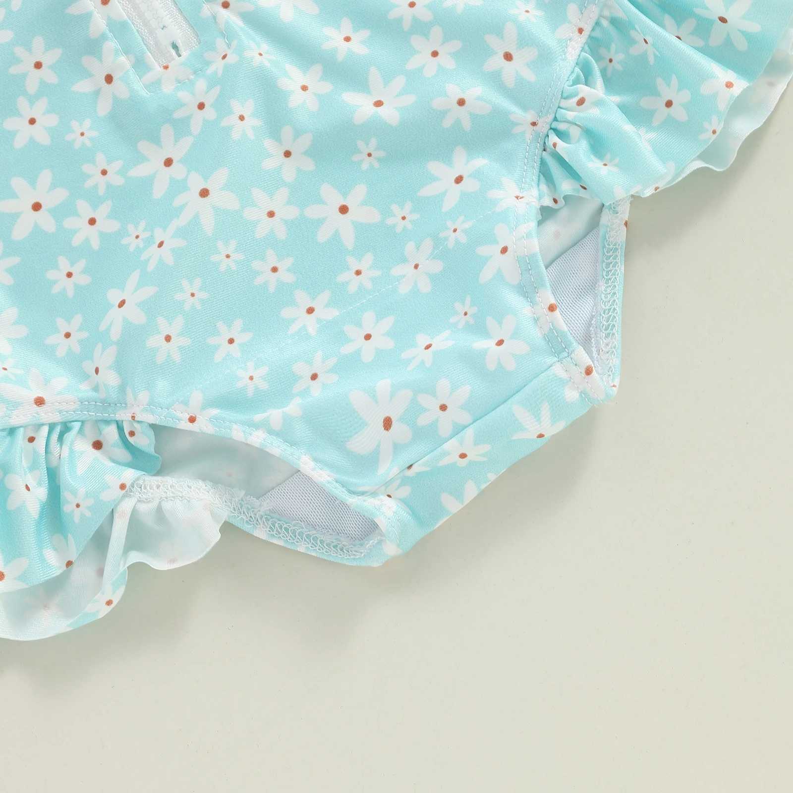 Toddler Girls Rash Guard Swimsuit 2pcs Bathing Suit + Sun Hat Set Infant Long Sleeve Floral Print Ruffles Swimwear with Swim CapXJ250214