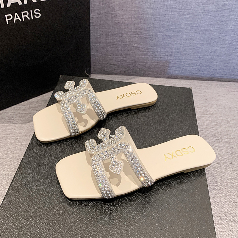NEW hot Women Slippers Plus Size Fashion Flat Bottom Versatile Dia Design Triple Black Beige Khaki Free shipping