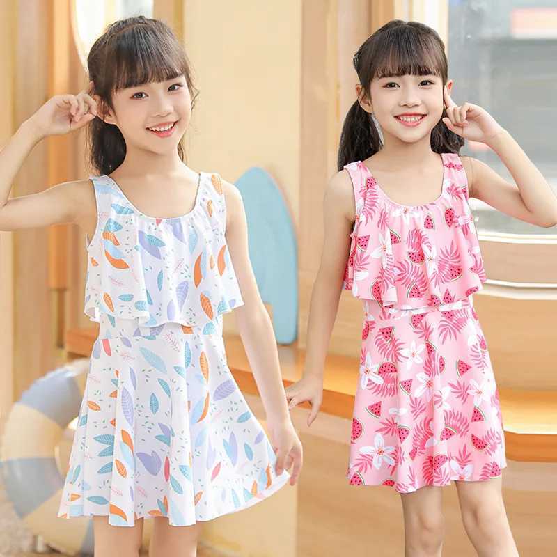Kid Swimsuit Cute Summer Kids Girl Split Swimsuit Short Sleeve Sunscreen Swimsuits Summer Professional Swimming SuitXJ250214