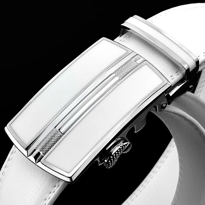 Elegant White Color Men Women Unisex Leather Belt Genuine Leather Automatic Buckle 3.5cm Width Men Waist Straps for Jeans 250213