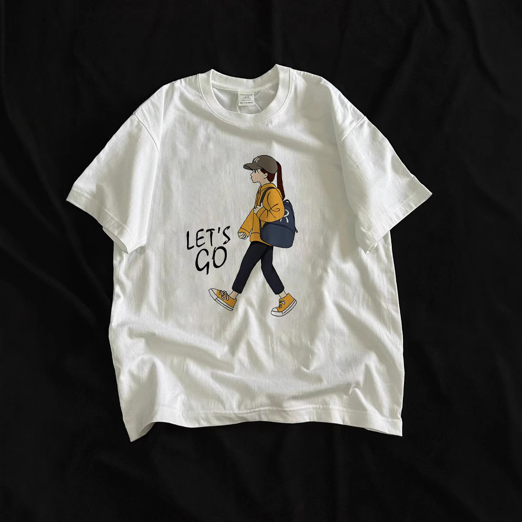 Summer New Short T-shirt Pure Cotton Loose Korean Edition Instagram Women's Versatile Cartoon Print Inner Layup Half sleeved Top