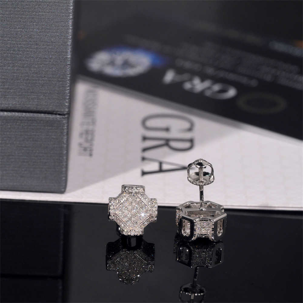 Hot selling personalized new 925 silver vvs moissani spiral earrings full of design and hip-hop earrings