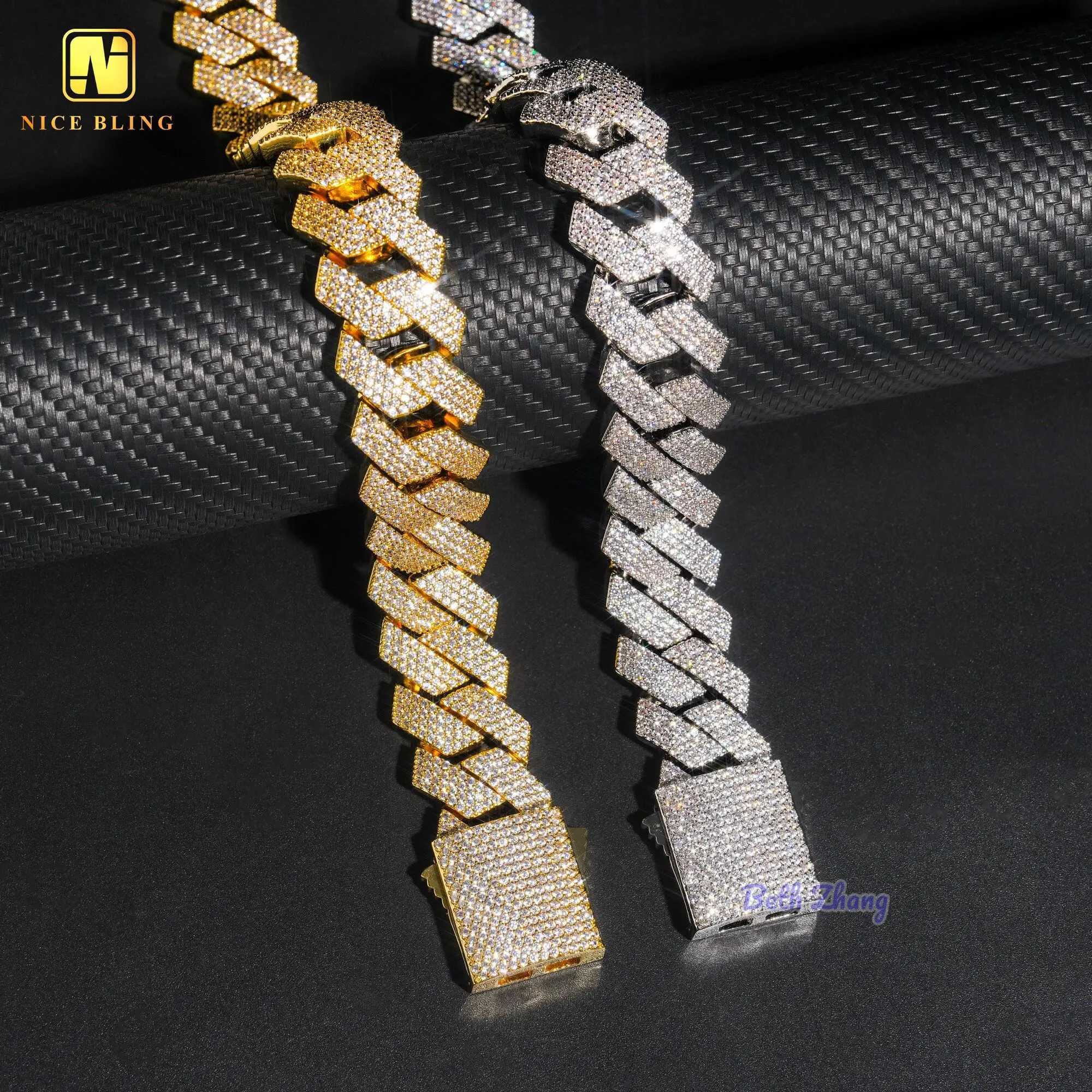 18k Gold Plated Brass Chains Hip Hop Men Necklace 20mm Thick Cuban Link Iced Out Brass Jewelry Prong Setting Cuban