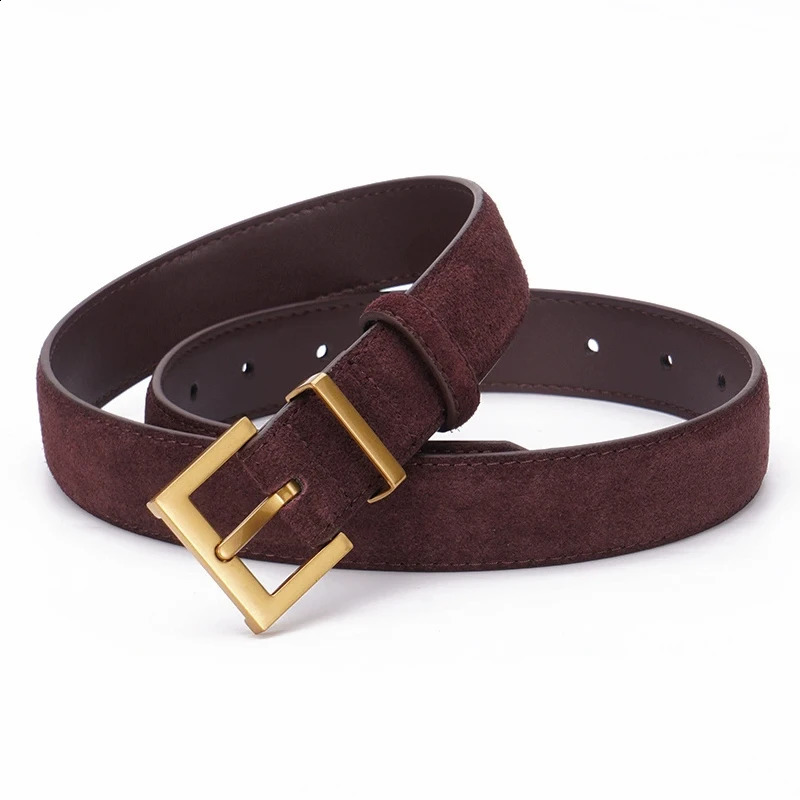 Trendy Womens Double Genuine Leather Belt Elegant Cowhide Suede with Stylish Square Alloy Buckle Ideal for Dresses and Jeans 250214