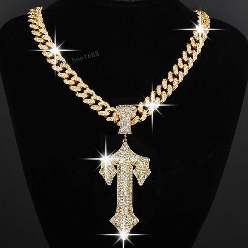 Fashion Gold Plated Cross Sword Jewelry Hip Hop Cuban Chains Zircon Diamond Game Controller Pendant Necklace for Men