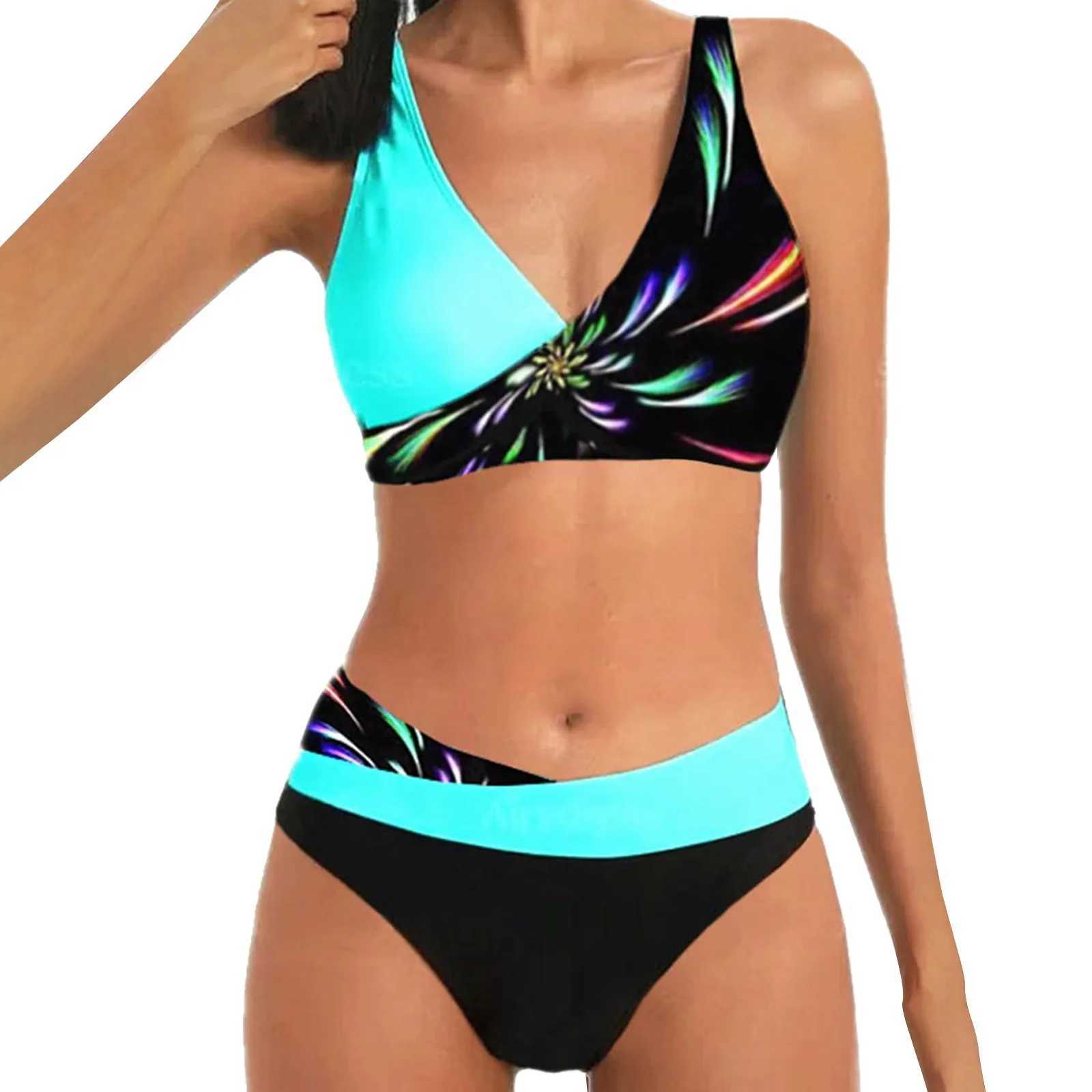 Bra Bathing Suit Tops for Women Womens Colour Print High Waisted Tankini Triangle Panties Two Girls Swimming Shorts And TopW250214
