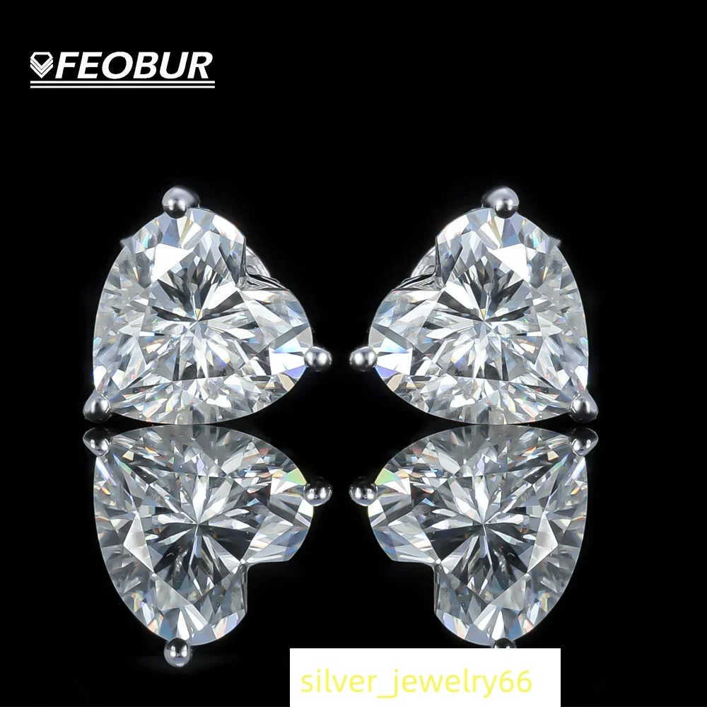 1CT D VVS1 Heart Cut Moissanite Diamond Stud Earrings 18K Gold Plated 925 Sterling Silver Earring for Women Girls Jewelry Gifts